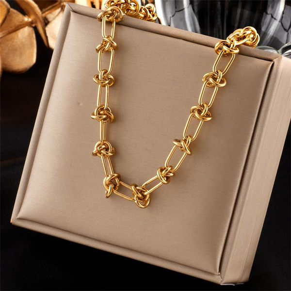 1pc Stainless Steel Gold Chain Necklace For Women, Fashionable And