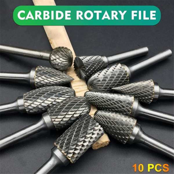 10 PCS Tungsten Carbide Steel Rotary File Set Grinders Accessories Burr