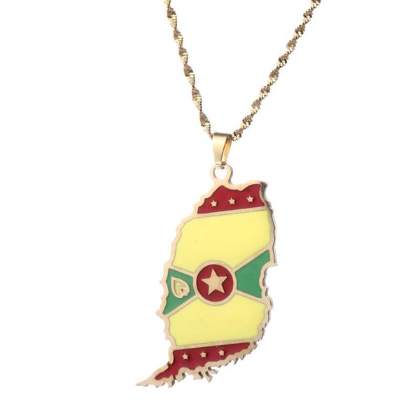 Grenada Island Map Flag Pendant and Water Wave Necklaces Jewelry | Wish