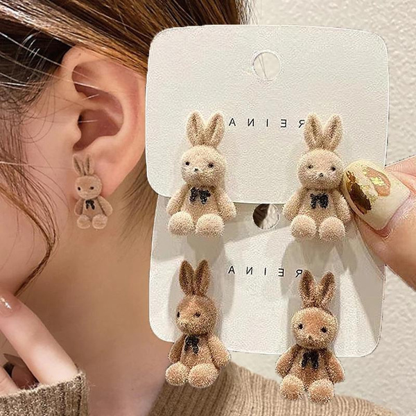 Rabbit Earring 1 Pair Fashion Flocking Plush Rabbit Earrings For Women Girls Animal ...