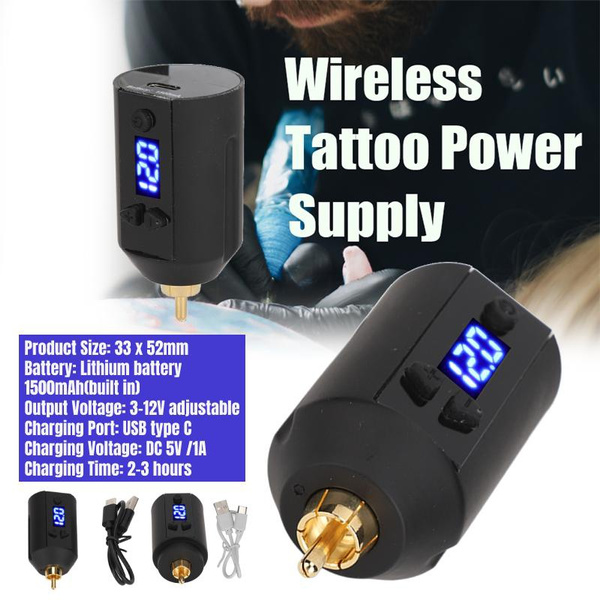 1500mAh Wireless Tattoo Power Supply USB Charging 3 12V Adjustable