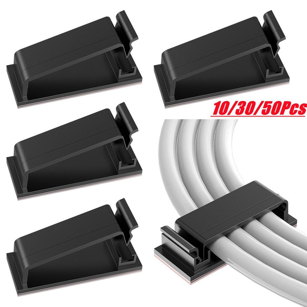 50 Self-Adhesive Cable Clips - Cord Organizer For Desk, TV, Home & Office, Black