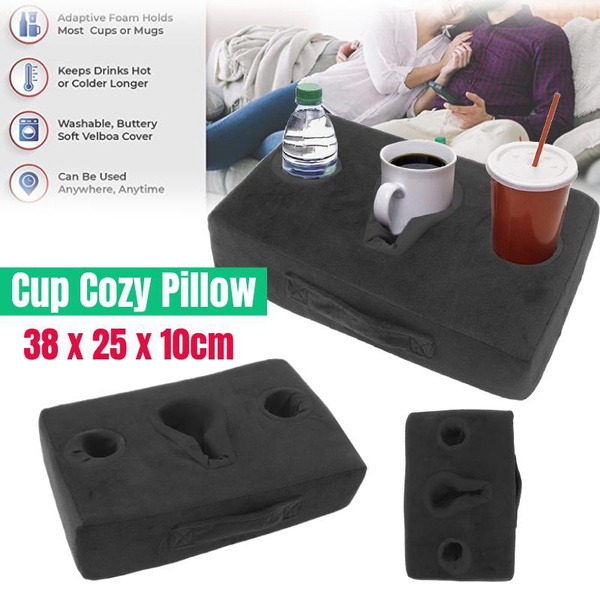 Cup Cozy Pillow (Black), Couch And Bed Cup Holder Pillow, Sofa