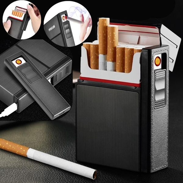 Metal Cigarette Holder Box with Removable USB Rechargeable Lighter ...