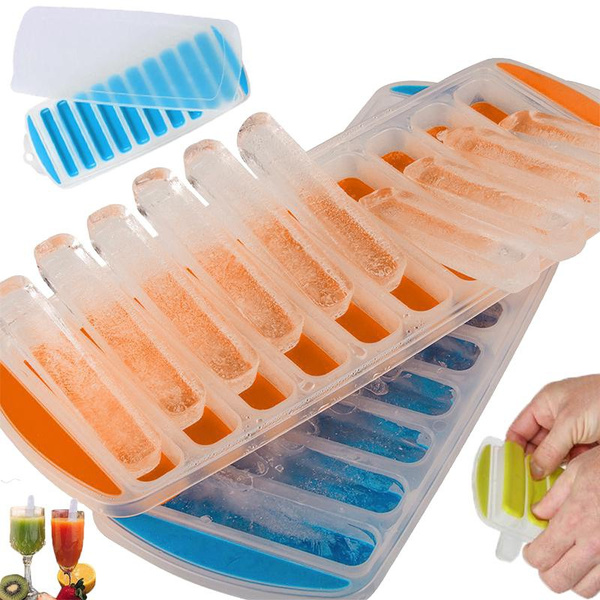 Ice Cube Tray,Reusable Long Ice Stick Ice Maker Mold with  Lid,(1/2Pcs)Easy-Release & Flexible Silicone Ice Cube Mold