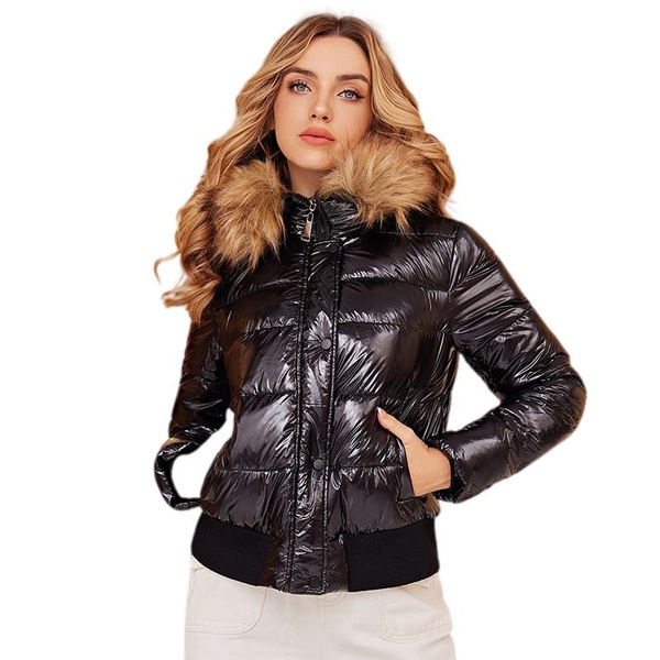 Women's Short Black Jacket for Winter with Raccoon Fur Hood, Thick ...