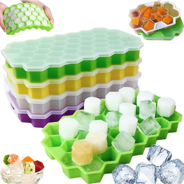 Ice Cube Trays Reusable Silicone Flexible Ice Cube Trays with Lid, 12/37  Girds Ice Maker Mold DIY Stackable Ice Trays for Freezer Ice Cream Jelly  Fruits Juice Chocolate Party Whiskey Cocktail Cold