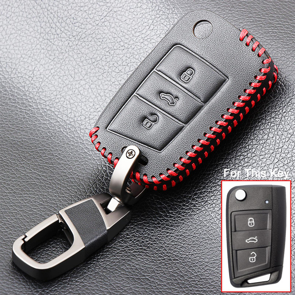 Leather Key Case Cover For VW Golf Polo Caddy Tiguan Passat Remote Fob ...