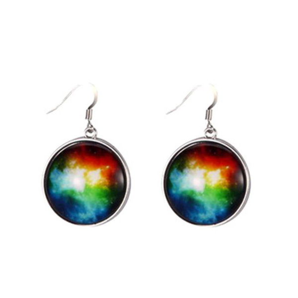 Tin Alloy and Glass Universe Design Drop Earrings Wish
