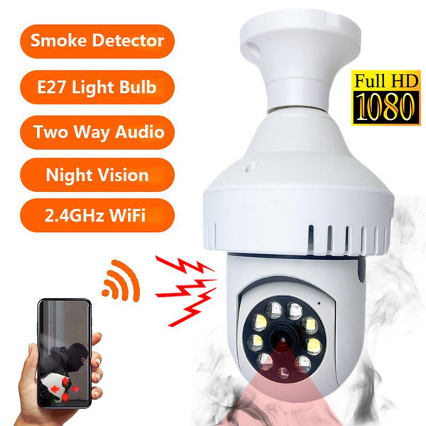 E27 Light Bulb Camera Smoke Detector 1080P Home Security Surveillance