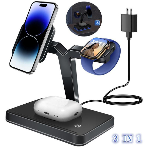 Magnetic Wireless Charger, 3-in-1 Cell Phone Wireless Charger Stand ...