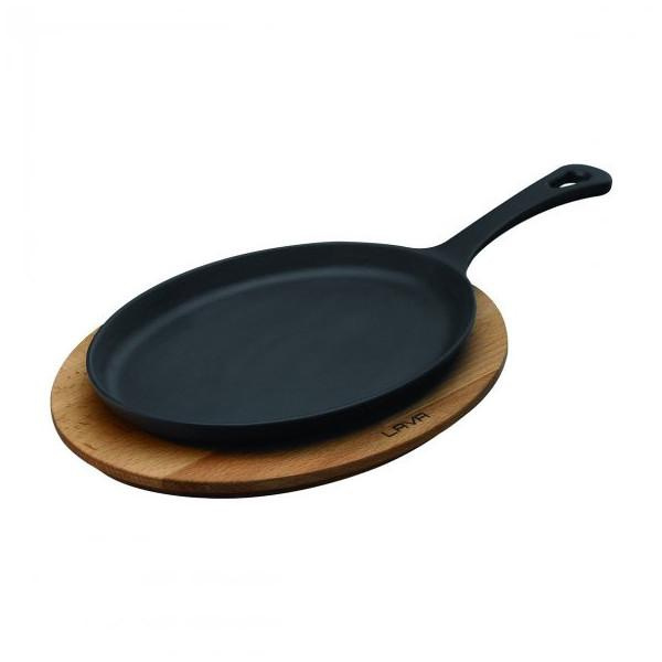 Lava Casting Oval Fajita Plate Cast Iron SelfHandled Beech Service