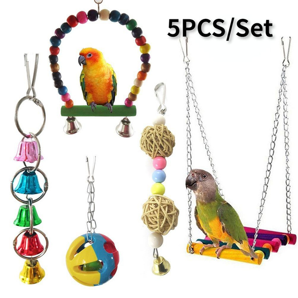 5 Pcs Pet Bird Parrot Cage Toy, Parakeet Bird Toys Perches Swing