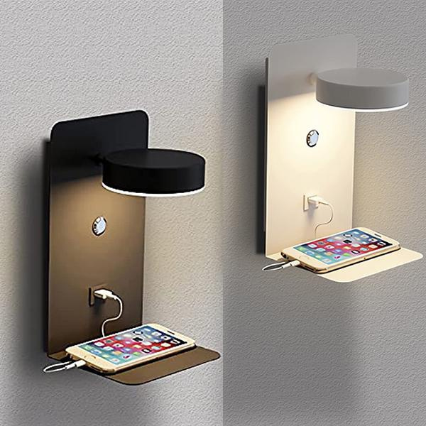 LED Indoor Bedside USB Wall Lamp Black, Bedside Wall Lights with Switch