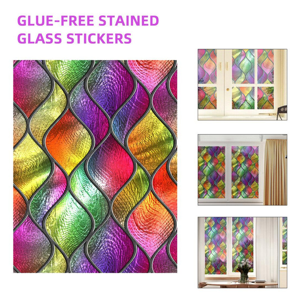 Adhesive-free stained glass stickers Decorative Privacy Window Film Flower  Print Stained Glass Sticker Window Decals