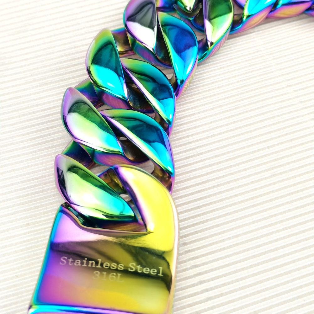 Pulseira masculina de aço inoxidável 316L com brilho pesado e iridescente arco-íris de 32 mm_voghion.com