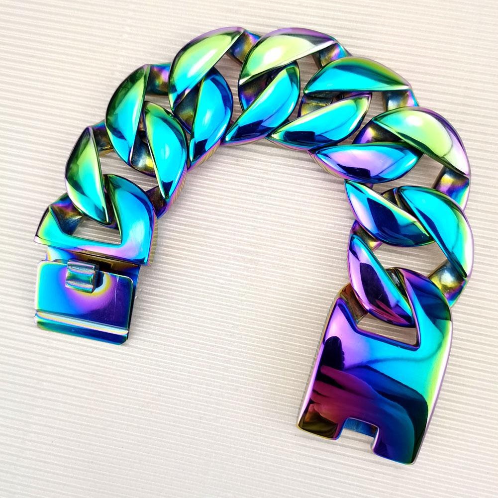 Rainbow Iridescent 32mm Man's Heavy Weight Bling Massive 316L Stainless Steel Bracelet_voghion.com