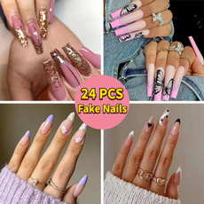 butterfly, longcoffin, nail tips, pressonnail