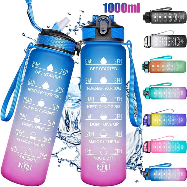 1000ml Water Bottle With Time Marker Plastic Leak-proof Motivational 