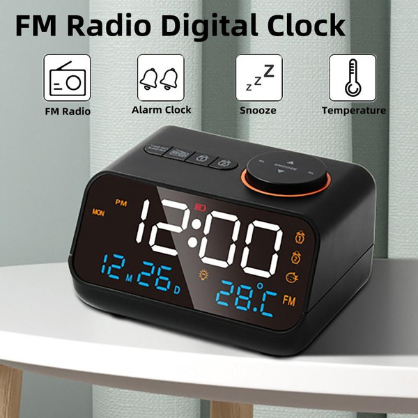 24Hr FM Radio Alarm Clock Temperature/Humidity Display Screen Voice ...