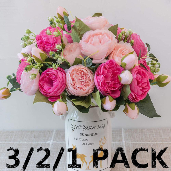 3/2/1 PACK Artificial Flowers Silk Peony Flower Fake Flower Small ...