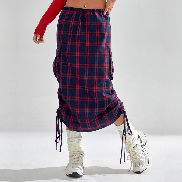 Drawstring on sale plaid skirt