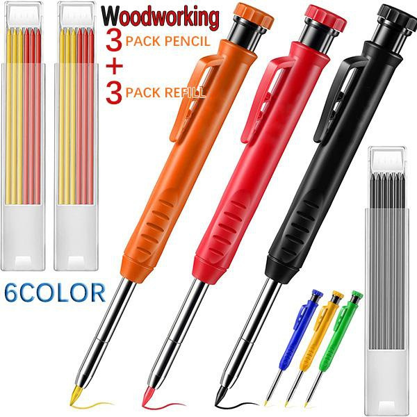 3 Pack Solid Carpenter Pencil with 21 Refill Woodworking Tool