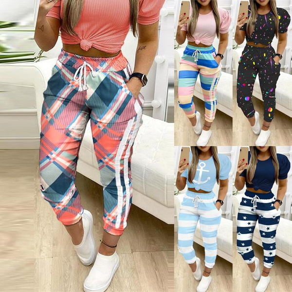 Womens High Waisted Pants Casual Drawstring Elastic Trousers Straight Leg  Pants | eBay