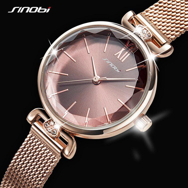 SINOBI Luxury Women Watches Golden Stainless Steel Ladies Wrist