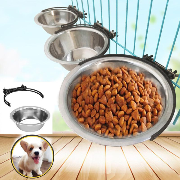 Stainless Steel Pet Bowl Can Hang Stationary Dog Cage Bowls Cat Puppy Hanging Feeder Water Food
