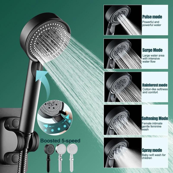 Shower Head Water Saving Black/White/Silvery 5 Mode Adjustable High ...