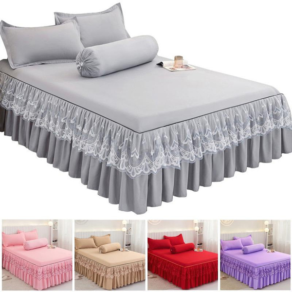 Ruffle Lace Skirt Bedspread Home Textile Solid Bed Skirt Bedroom
