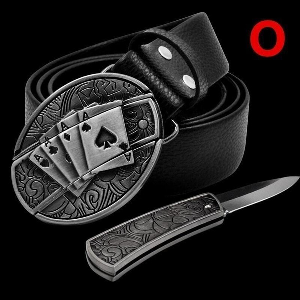 Fashion Belt Buckle Knife Leather Belts for Men Outdoor Self defense Knife Field Survival Belt Knife Hidden In Belt Buckle Wish