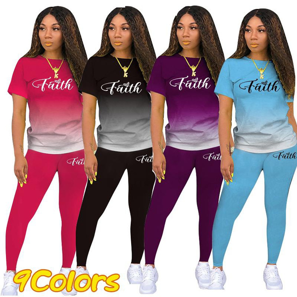 Trending Women's Clothing Fashion Faith Printed Gradient Color T