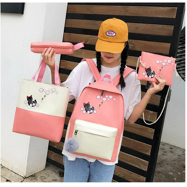 4 Sets/Pcs Woman Laptop Backpack Ribbons School Backpacks Cute Cat