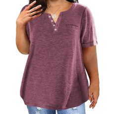 Summer, Plus size top, solidcolortshirt, Loose