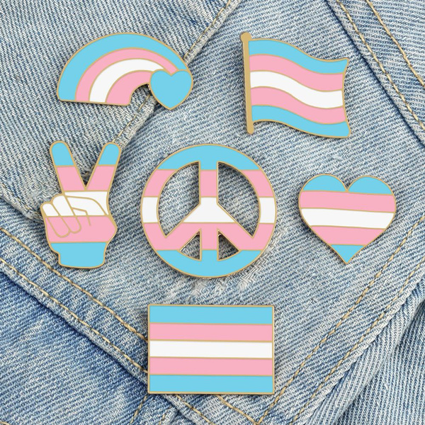 1pc Lgbt Trans Pride Enamel Pin Rainbow Flag Transgender Brooch Transsexual Heart Peace And Love 8718