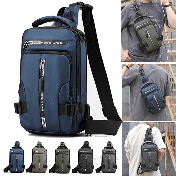 Small Backpack Chest Pack Shoulder Bag for Men with USB Charging Port ...