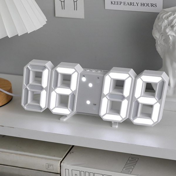 3D LED Wall Clock with 12/24 Hour Time/Date Display Nightlight Alarm ...