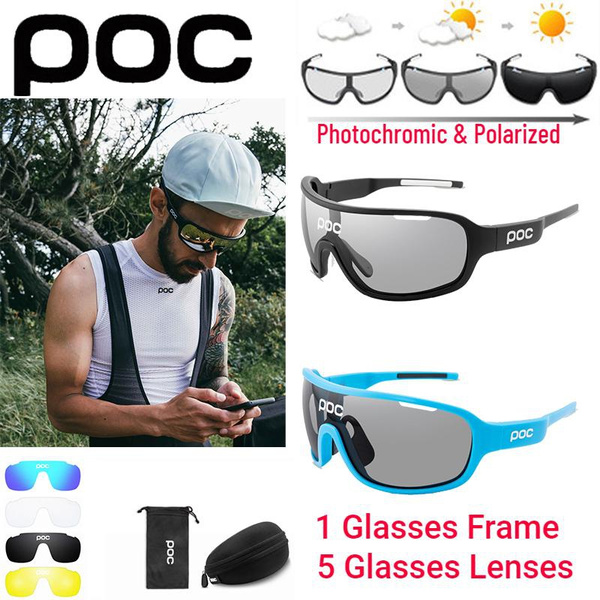 Fashion POC Mountain Bike Glasses Cycling Sunglasses Outdoor Sports  Polarized Sunglasses Photochromic Glasses Windproof Goggles Fishing Hunting  Glasses (with 5 Lenses)