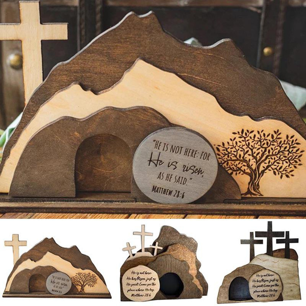 2023 New Wooden Easter Nativity Scene Set Jesus Resurrection Scene Set