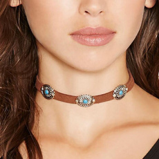 Necklace, Turquoise, Adjustable, velvet