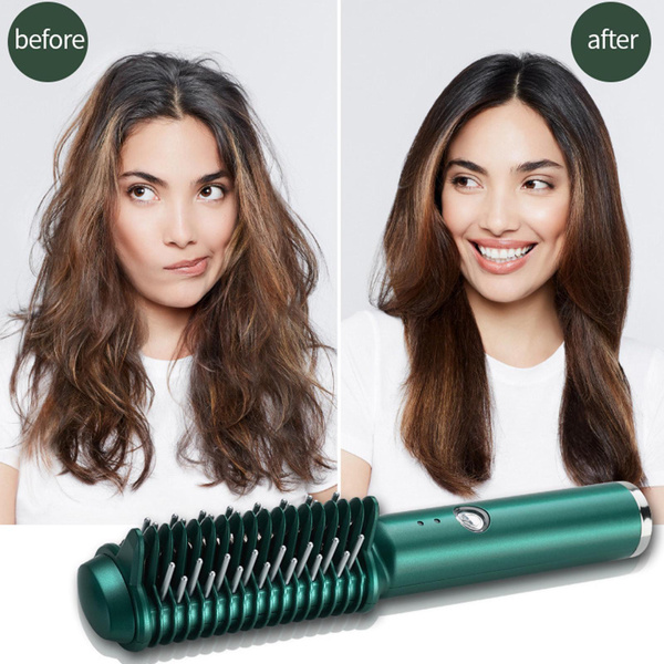2 IN 1 Cordless Hair Straightening Curling Brush Evenly Quickly Heating