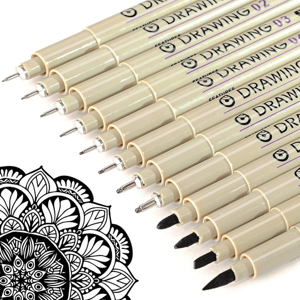 Micro Fineliner Drawing Art Pens: 12 Black Fine Line Waterproof Ink Set ...