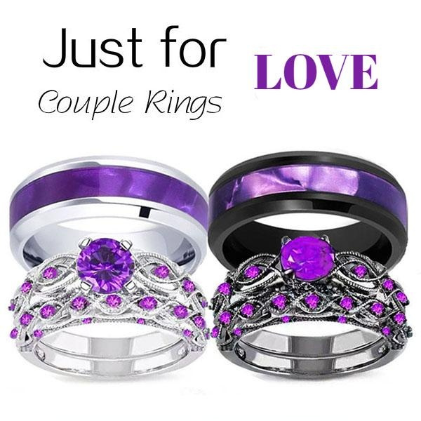 Couple Rings His and Hers Promise Rings 18k Black Gold Filled Amethyst — free download