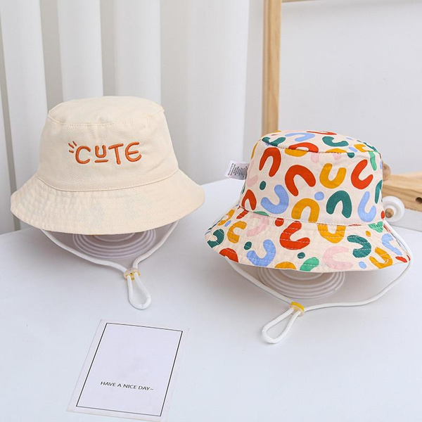 Double Sided Baby Bucket Hat Cute Letter Embroidered Children Boys Girls  Fisherman Cap Spring Summer Outdoor Kids Sun Hats