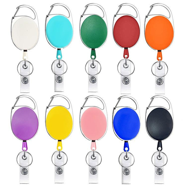 1pc Retractable Pull Badge Reel Plastic Id Lanyard Name Tag Card Badge  Holder Reels Recoil Belt Key Ring Chain Clips 10 Colors