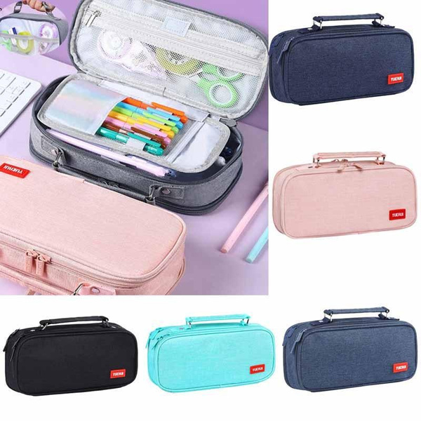 Large Capacity Pencil Cases Canvas Double Layer Kids School Supplies