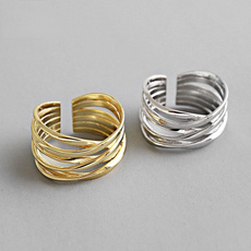 Couple Rings, adjustablering, Lines, silvergoldcolor