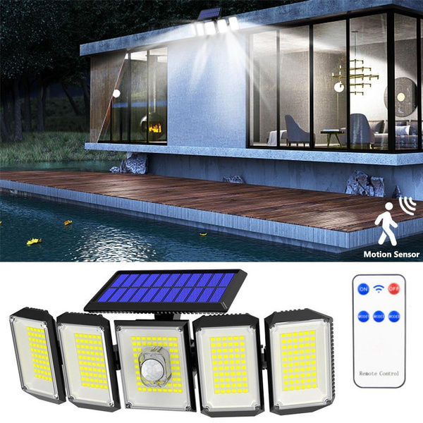 Solar Light Outdoor Motion Sensor 300LEDs 5 Heads Solar Flood Light ...